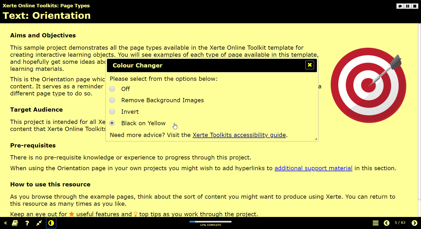 Colour changer option with black on yellow selected