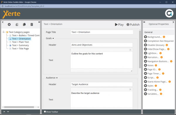 Screenshot of Text > Orientation page in editor
