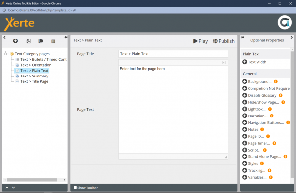 Screenshot of Text > Plain Text page in editor