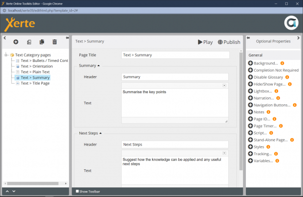 Screenshot of Text > Summary page in editor