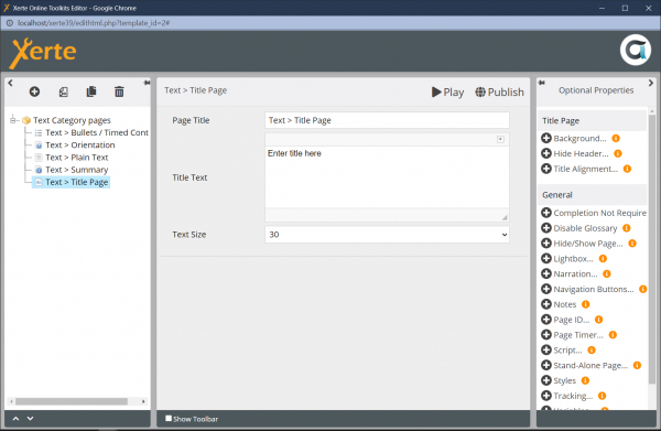 Screenshot of Text > Title Page in editor